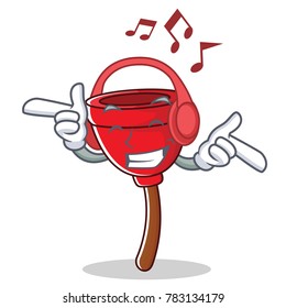 Listening music plunger character cartoon style