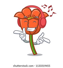 Listening music poppy flower mascot cartoon