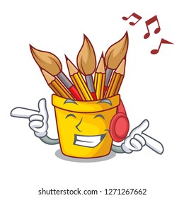 Listening music pot pencil isolated with the mascot