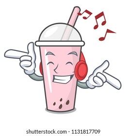 Listening music raspberry bubble tea character cartoon