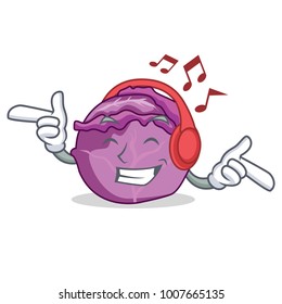 Listening music red cabbage mascot cartoon