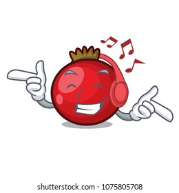 Listening music red currant mascot cartoon