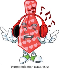 Listening music red love tie mascot cartoon character design