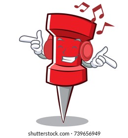 Listening music red pin character cartoon