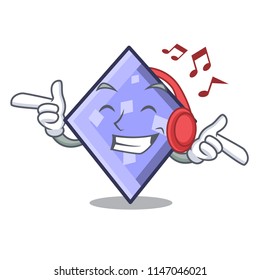 Listening music rhombus mascot cartoon style