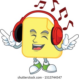 Listening music rounded sticker paper cartoon character style.