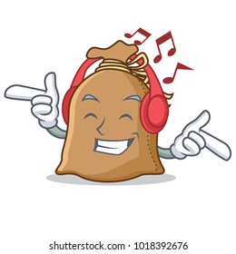 Listening music sack mascot cartoon style