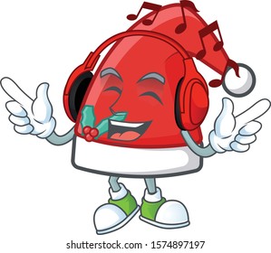 Listening music santa claus hat mascot cartoon design style