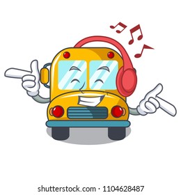 Listening music school bus mascot cartoon