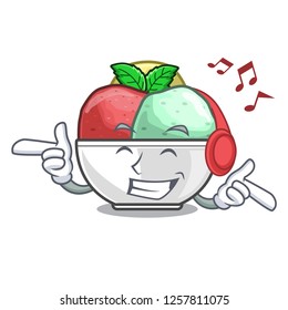 Listening music scoops of sorbet in isolated mascot