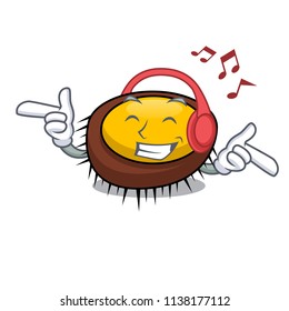 Listening music sea urchin mascot cartoon