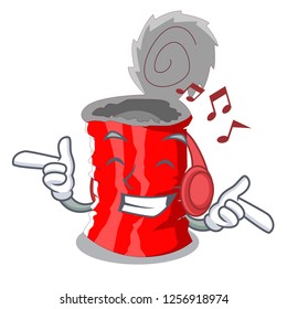 Listening music set of metallic tin can cartoon