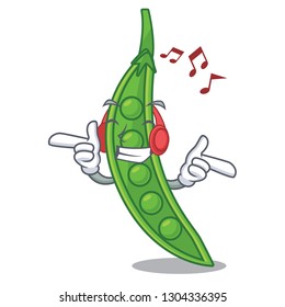 Listening music snow pea in a cartoon basket