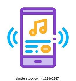 Listening Music Song In Smartphone Vector Icon Thin Line. Musical Notes And Headphones, Concert, Opera And Karaoke Music Concept Linear Pictogram. Illustration