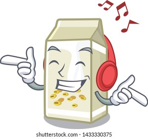 Listening music soy milk in the mascot shape