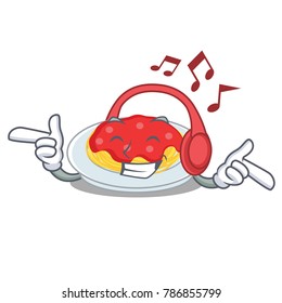 Listening music spaghetti character cartoon style
