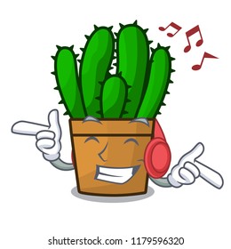 Listening music spurge cactus plant isolated on mascot