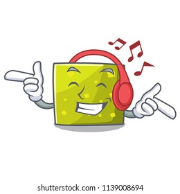 Listening music square mascot cartoon style