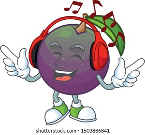 Listening music star apple fruit shape character mascot.