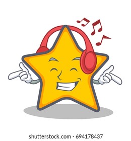 Listening music star character cartoon style