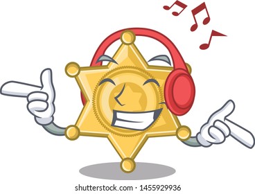 Listening music star police badge the character shape