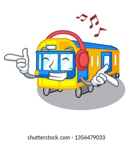 Listening music subway train isolated in the cartoon
