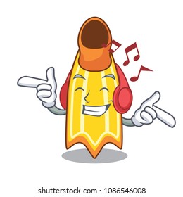 Listening music swim fin mascot cartoon