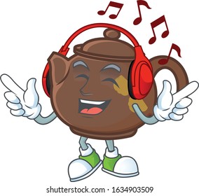Listening music teapot mascot cartoon character design