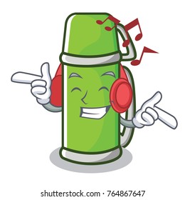 Listening music thermos character cartoon style