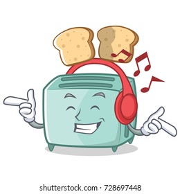 Listening music toaster character cartoon style