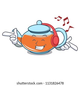 Listening music transparent teapot character cartoon