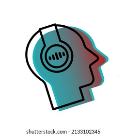 Listening music trendy colored icon. Headphones, sound equipment. Hobbies concept. Flat isolated symbol, sign for: illustration, infographic, logo, app, banner, web design, dev, ui, gui. Vector EPS 10