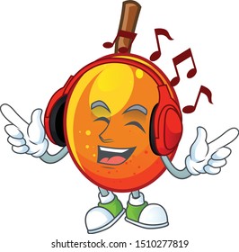 Listening music tropical jocote fruit cartoon for design