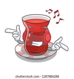 Listening music turkish tea in the saucer characters