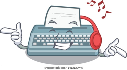 Listening music typewriter in the a cartoon shape