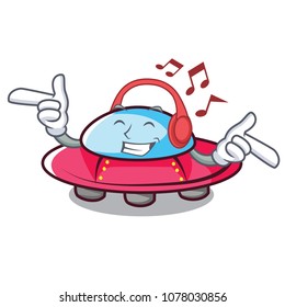 Listening music ufo mascot cartoon style
