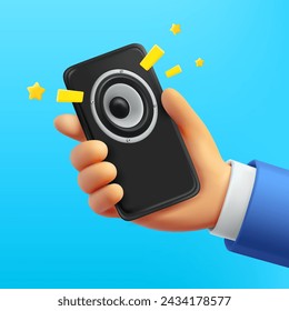 Listening to music via smartphone. 3d vector concept 
