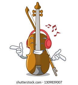 Listening music violin in the cartoon music room
