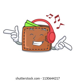 Listening music wallet mascot cartoon style vector illustration