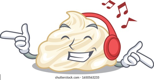 Listening music whipped cream cartoon character concept