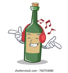 Listening music wine bottle character cartoon