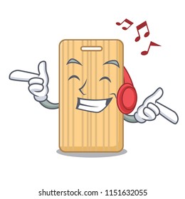Listening music wooden cutting board mascot cartoon