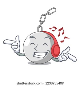 Listening music wrecking ball isolated on a mascot
