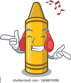 Listening music yellow crayon in the cartoon wallet