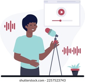 Listening to online Podcast Sessions Concept