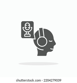 Listening Podcast with Headphone glyph icon. Can be used for digital product, presentation, print design and more.