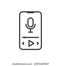 Listening to a recording on a smartphone, linear icon. Line with editable stroke