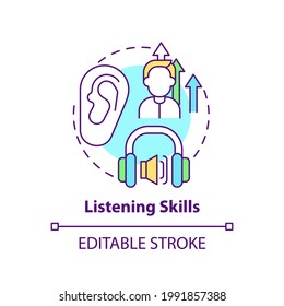 Listening skills concept icon. Language learning competence idea thin line illustration. Accurately receiving, interpretation messages. Vector isolated outline RGB color drawing. Editable stroke