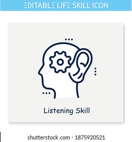 Listening skills line icon. Empathy. Personality strengths and characteristics.Soft skills concept. Human resources management. Self improvement. Isolated vector illustration. Editable stroke 