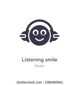 listening smile outline icon. isolated line vector illustration from music collection. editable thin stroke listening smile icon on white background
